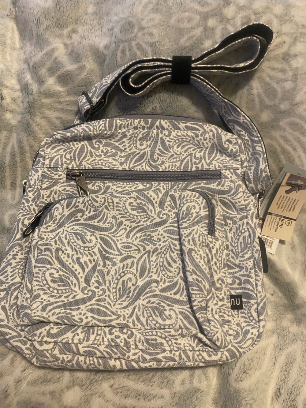 Nupouch Patterned Crossbody Bag in Light Gray and White